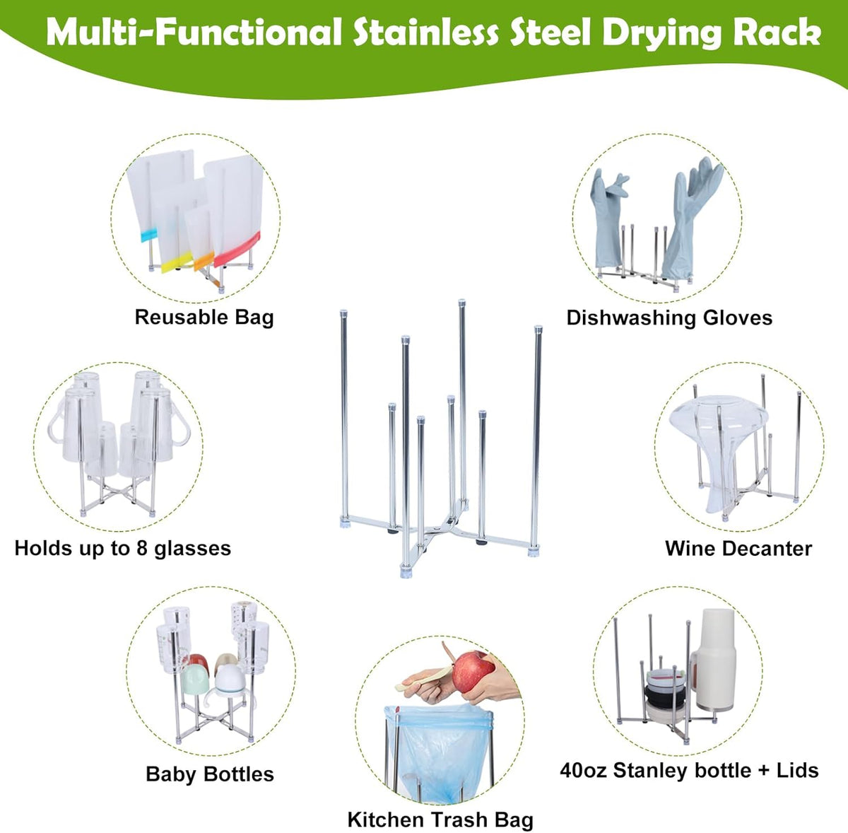 Plastic Bag Drying Holder, Bottle Drying Rack, Multifunctional Kitchen Grocery Bag Stand