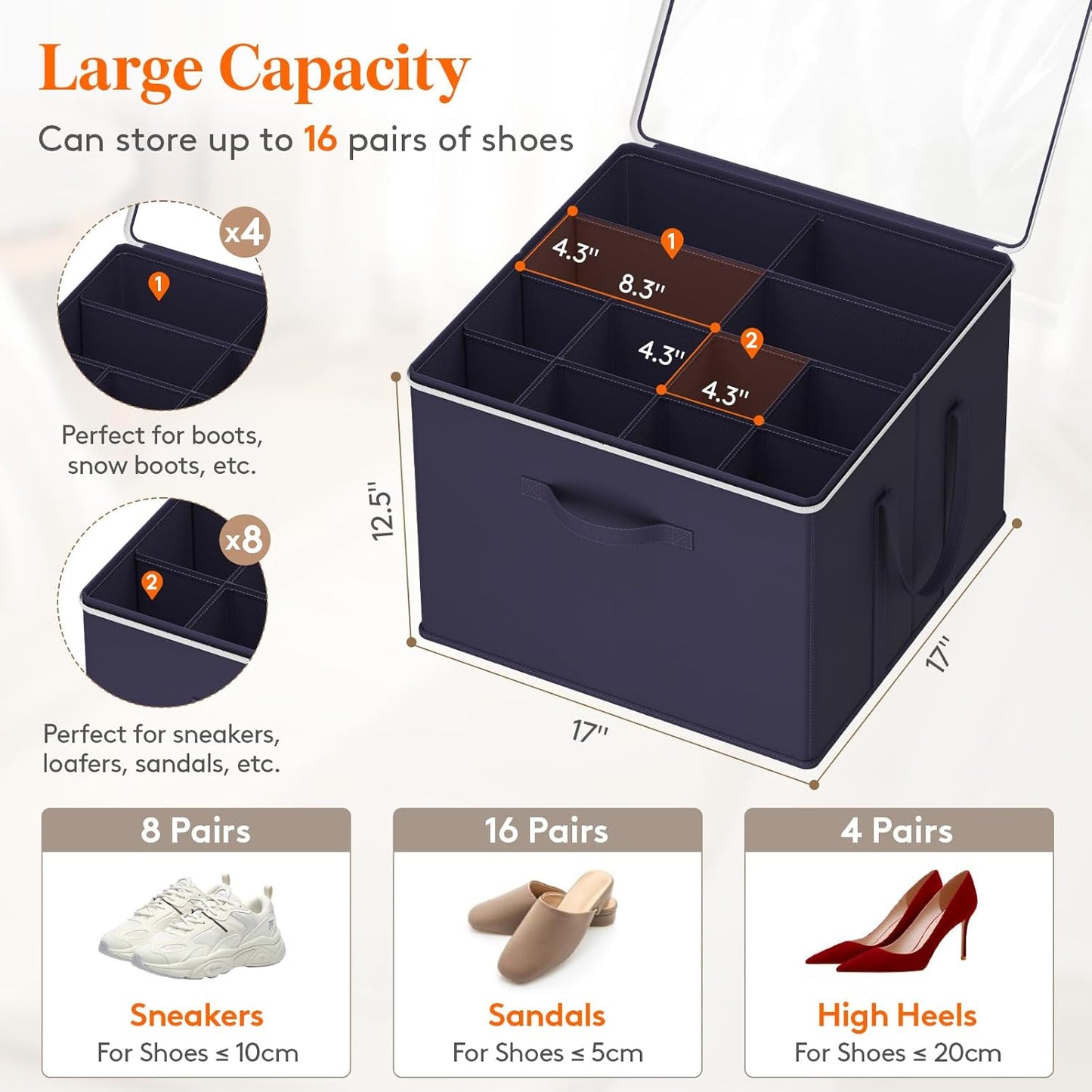 Lifewit Shoe Storage Organizer for Closet Fits 12-16 Pairs, Fabric Large Shoe Box Storage