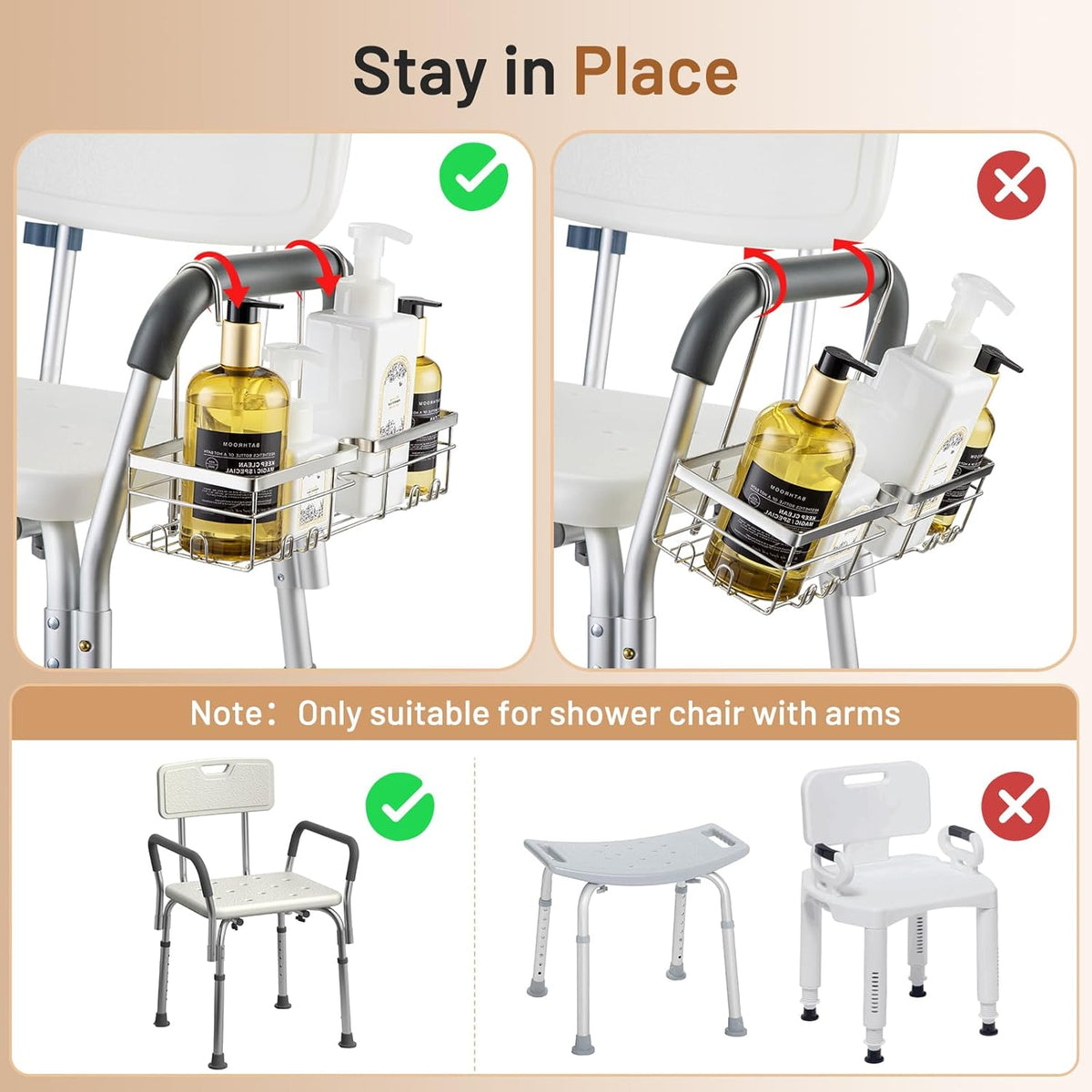 DELLAN Hanging Shower Caddy, Shower Rack with Hooks for Shower & Bath Chair, Bathroom Shower Basket