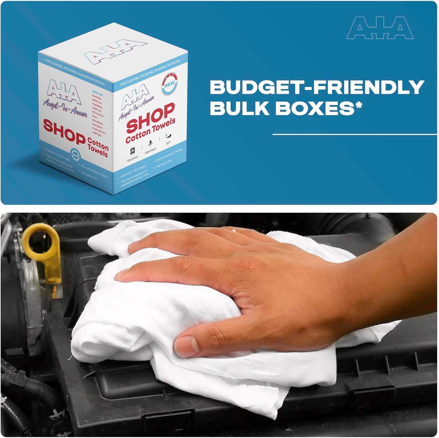 Angel-in-Armor Shop Towels (14”x14”) – 500 Unit Box of Lint-Free Cotton Shop Towel Cleaning Rags