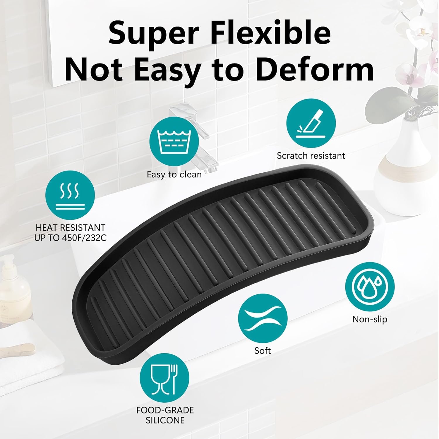 Silicone Sponge Holder Kitchen Sink Organizer Tray Dish Caddy Soap Dispenser, Scrubber Spoon