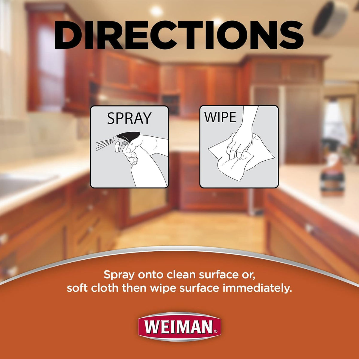 Weiman Cabinet & Wood Clean & Shine Spray - Furniture, Kitchen Cabinets, Baseboard & Trim, Fresh