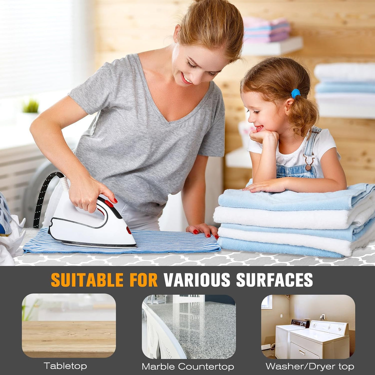 Ironing Mat, Portable Ironing Pad, 28 x 24 inch Ironing Mat for Table Top of Washer, Dryer, Table