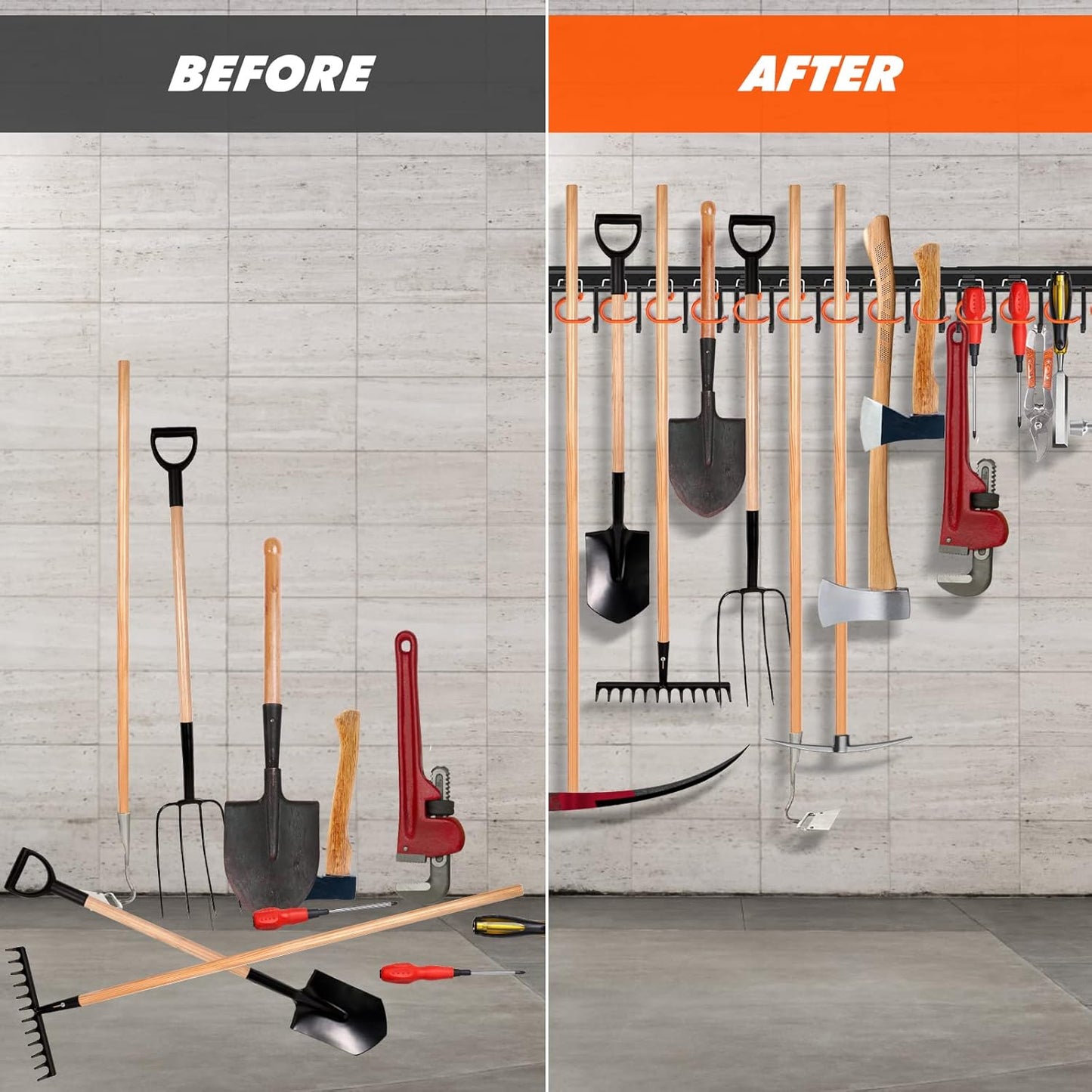 17'' All Metal Garden Tool Organizer Adjustable Garage Tool Organizer Wall Mount Garage Organizers