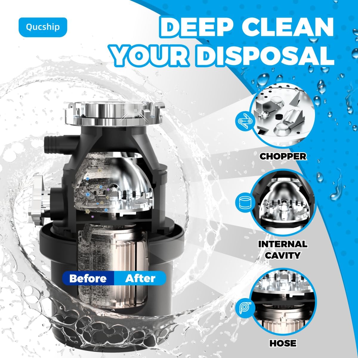 Qucship Powerful XXL Foaming Garbage Disposal Cleaner and Deodorizer Tablets - 24 Pack, Citrus