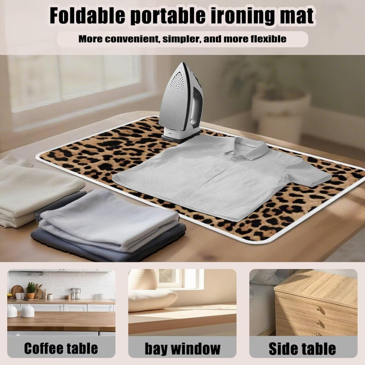 Leopard Print Iron Mat Blanket Travel Foldable Ironing Pad Fabric Ironing Board Cover for Top of