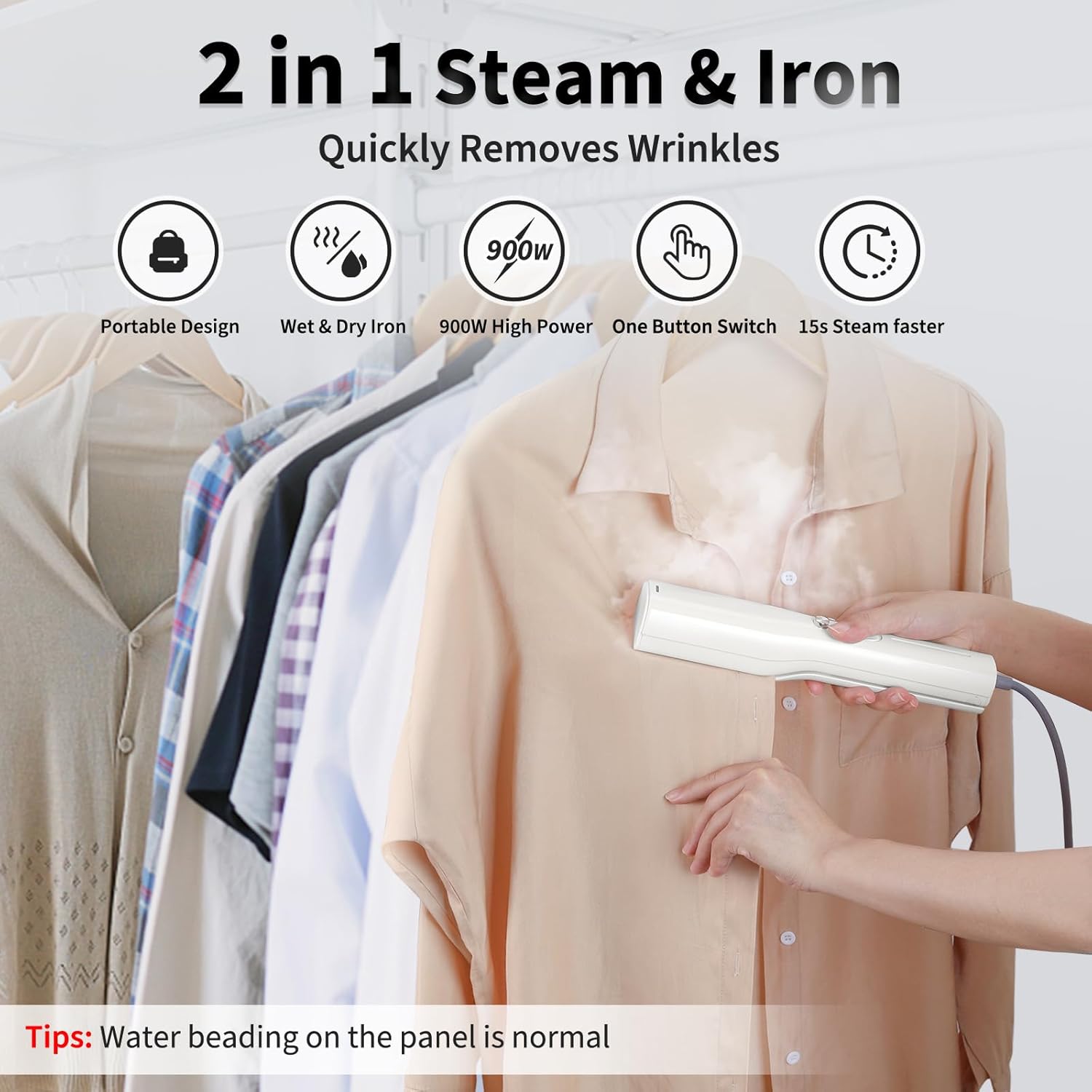 Iron Steamer for Clothes - Mini Iron, Portable Handheld Garment Steamer, 3 in 1 Steam Iron Wet &