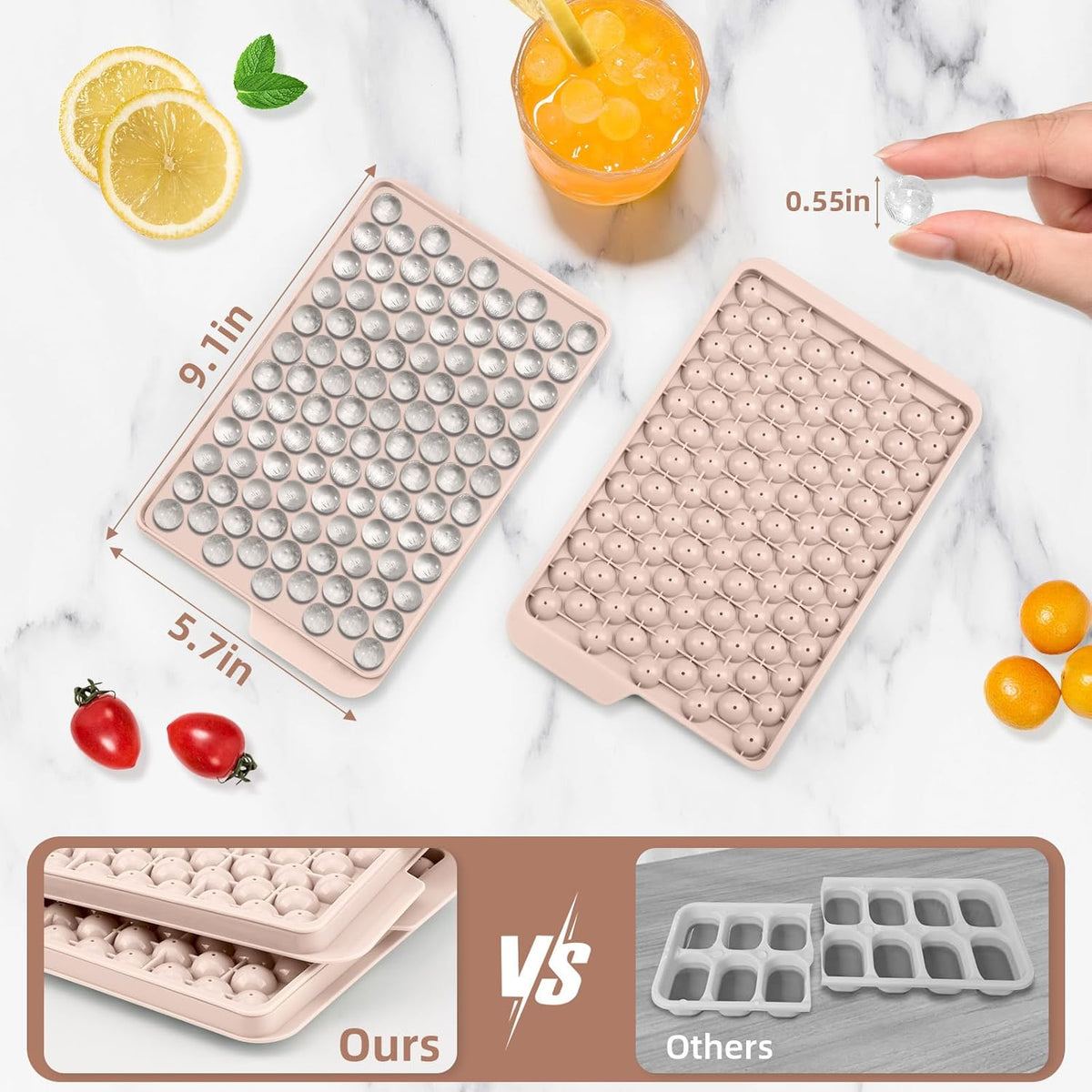 WIBIMEN Mini Ice Cube Trays, Small Tiny Round Pebble Crushed Nugget Ice Trays for Freezer with Lid