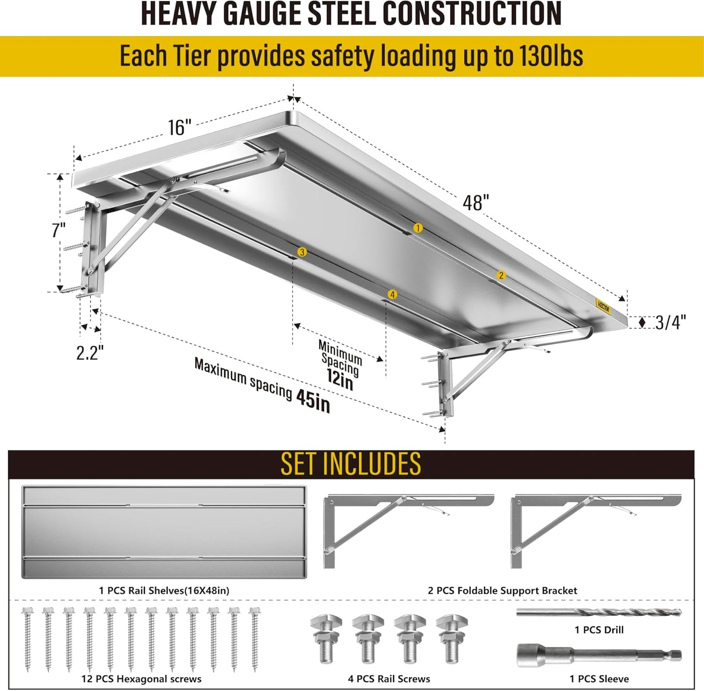 1.3x4ft Adjustable Rail Type Folding Storage Rack Shelf, Suitable for Garage, Storage Room