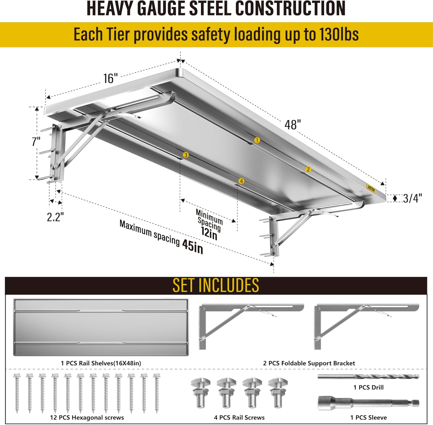 1.3x4ft Adjustable Rail Type Folding Storage Rack Shelf, Suitable for Garage, Storage Room