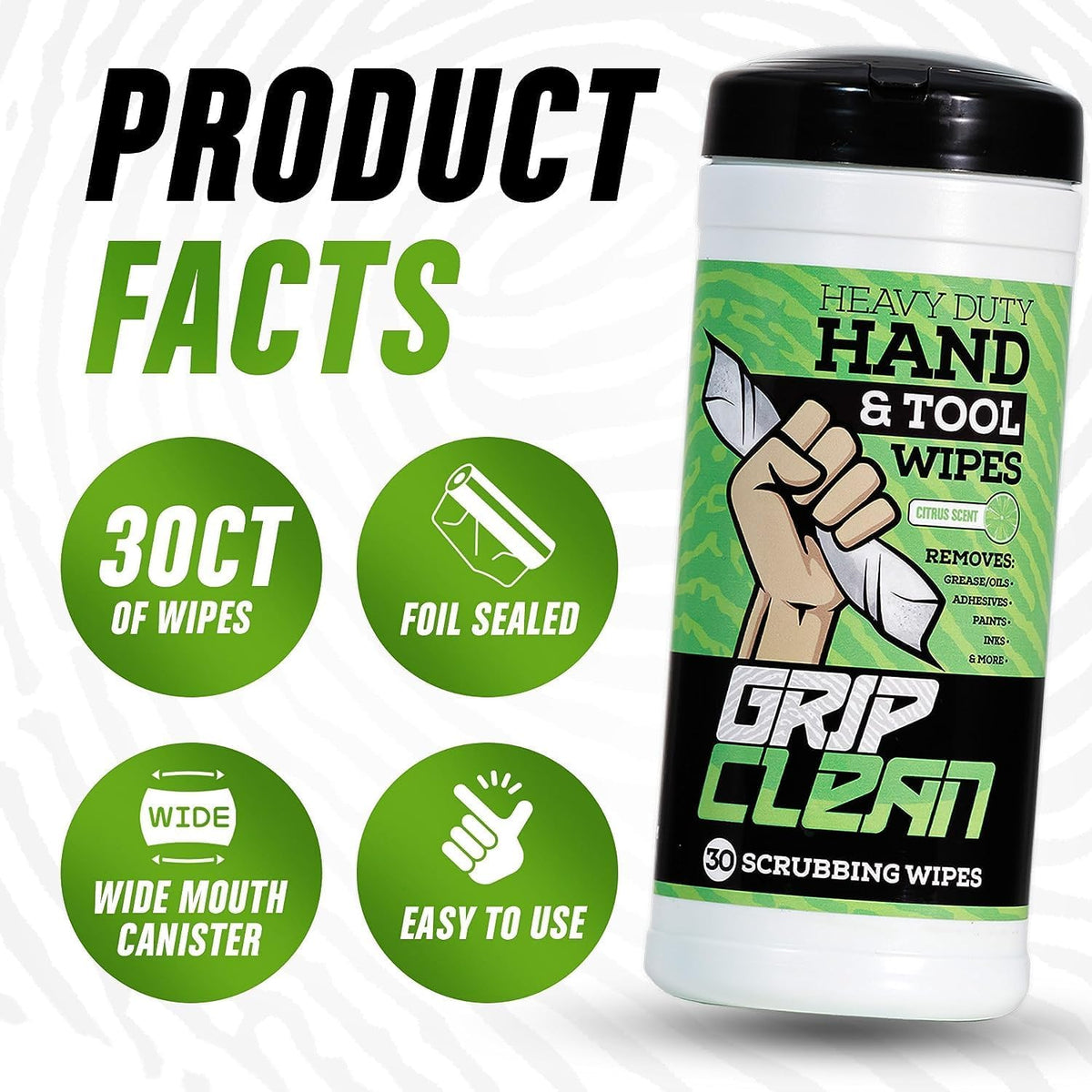Grip Clean Heavy Duty Hand & Tool Cleaning Wipes – Waterless Hand Cleaner for Mechanics, Garage &