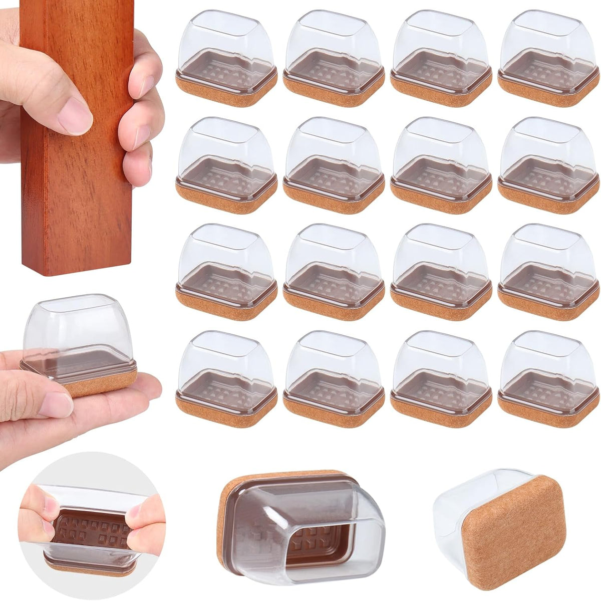 Ezprotekt 16 Pcs Rectangle Clear Silicone Chair Leg Floor Protectors with Felt, Rectangle Chair Leg