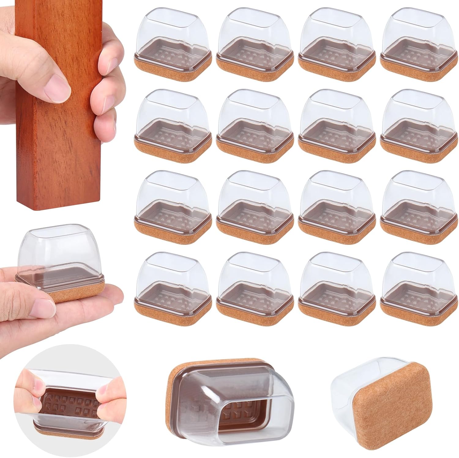Ezprotekt 16 Pcs Rectangle Clear Silicone Chair Leg Floor Protectors with Felt, Rectangle Chair Leg
