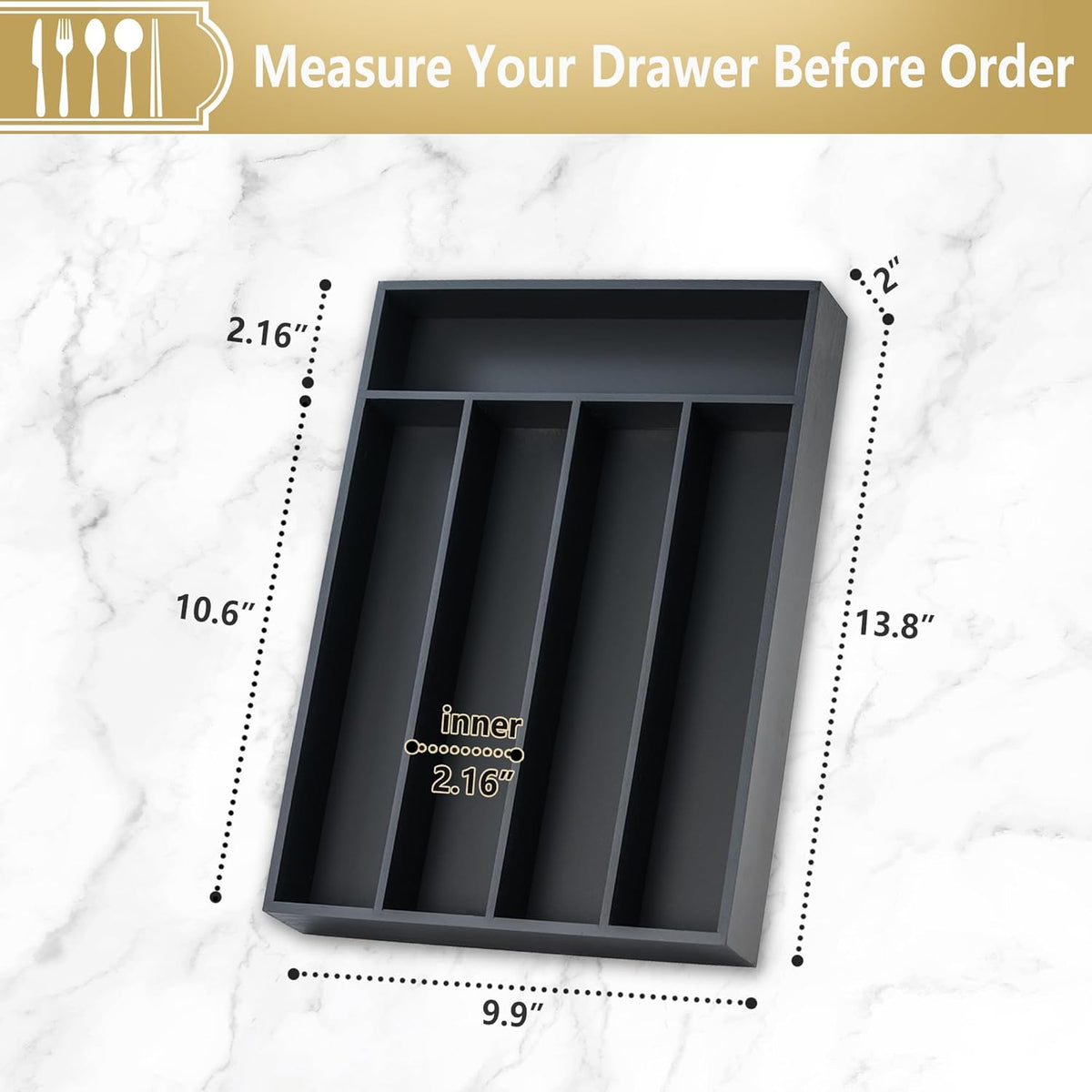 Silverware Organizer, 10 Inch Utensil Organizer Kitchen Drawer Organizer Bamboo Silverware Holder