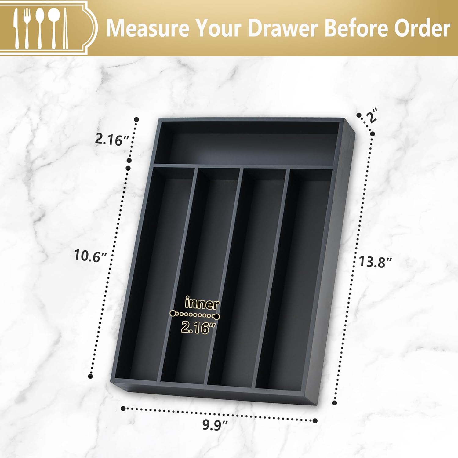 Silverware Organizer, 10 Inch Utensil Organizer Kitchen Drawer Organizer Bamboo Silverware Holder