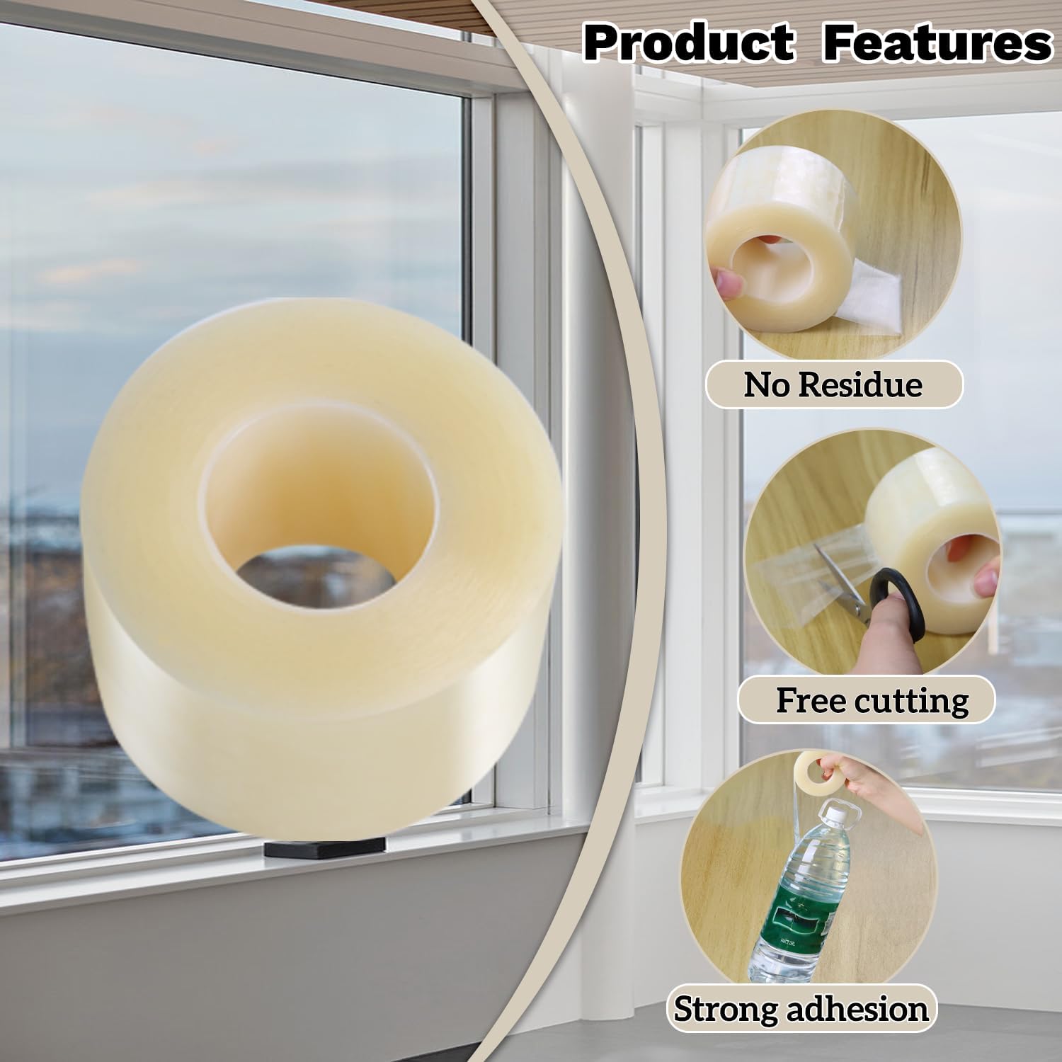 Transparent Window Seal Weather Sealing Tape 2 Inch x 35 Yards Weather Stripping Residue Free Clear