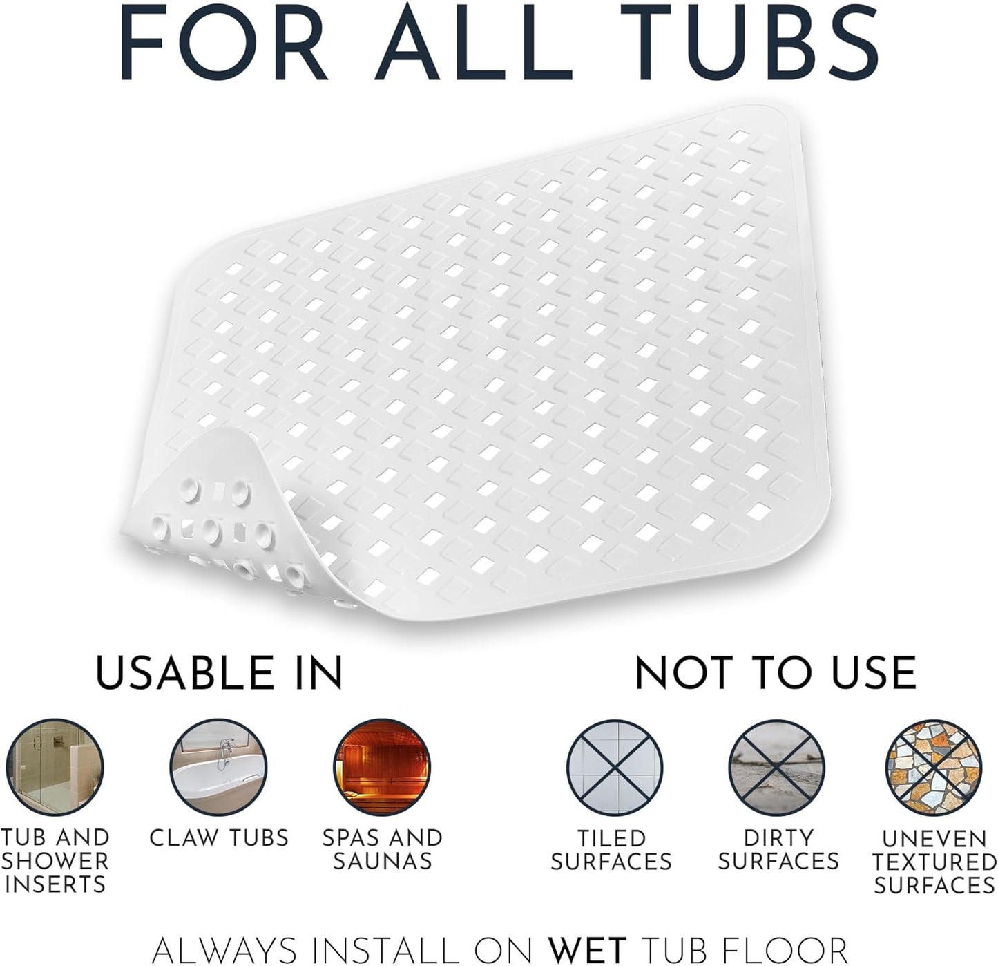 Homerella Anti Slip Shower Mat | Anti Mold Non Slip Bathtub Mat for Inside Shower | Square Floor