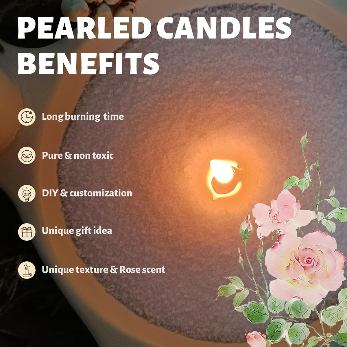 Rose Scented Pink Pearled Candle 18oz Luxury Sand Candle Granulated Wax - 30 Cotton Wicks – Wax for