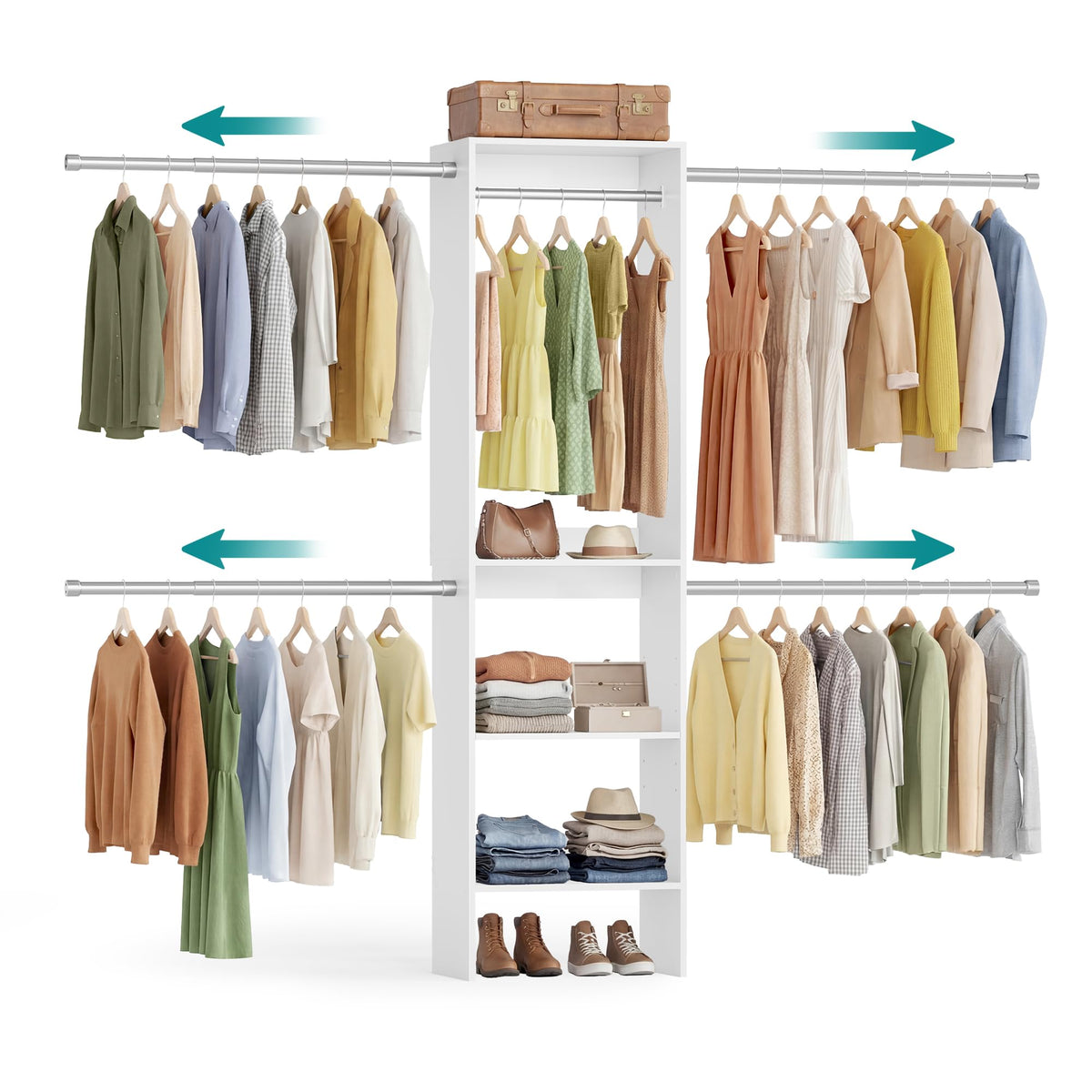 SONGMICS Closet System, Customizable Walk-In Closet Organizer System with Adjustable Hanging Rods