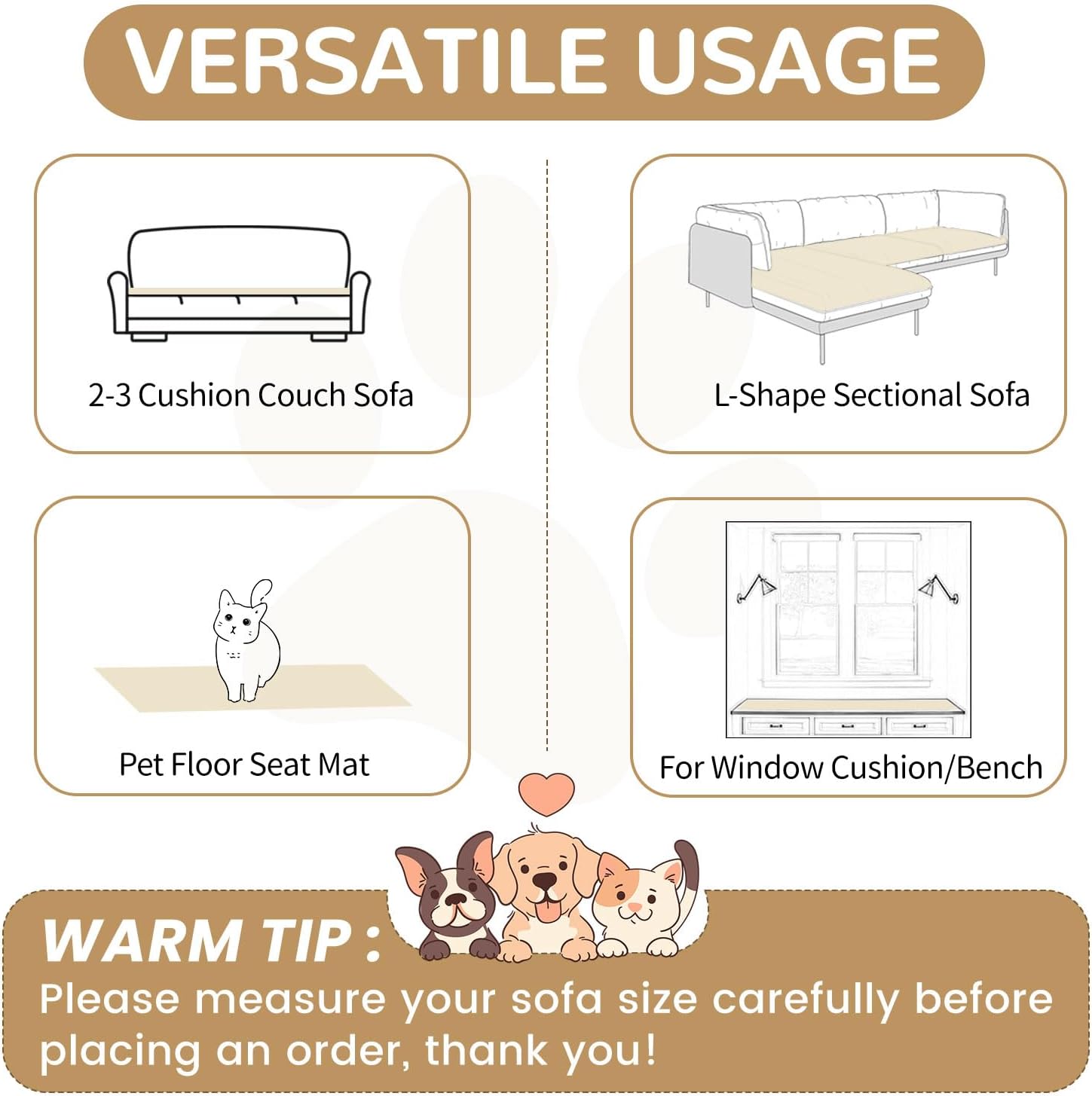 OTOB Couch Cover for Dogs Washable, Non Slip Plush Sofa Covers for 3 Cushion Couch, Fuzzy Pet