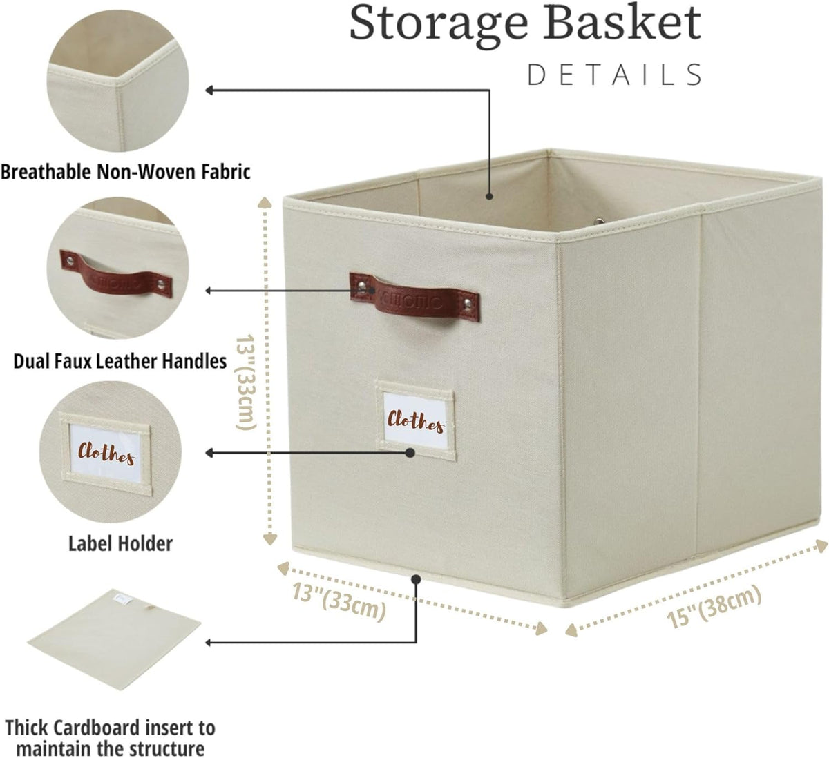 DECOMOMO Storage Baskets, 13x15x13 Storage Cube Bins with Labels for Organizing Shelves Kallax