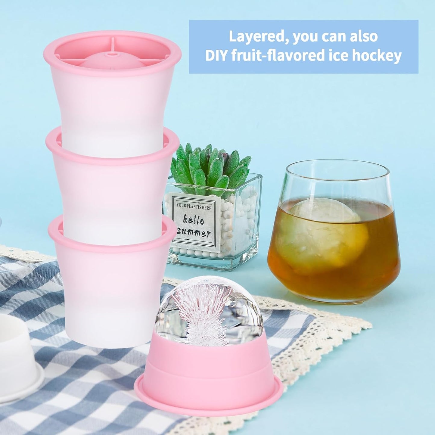 Round Ice Cube Molds 6 Pieces, Silicone Sphere Ice Mold Maker, Stackable Easy Release Circle Ice