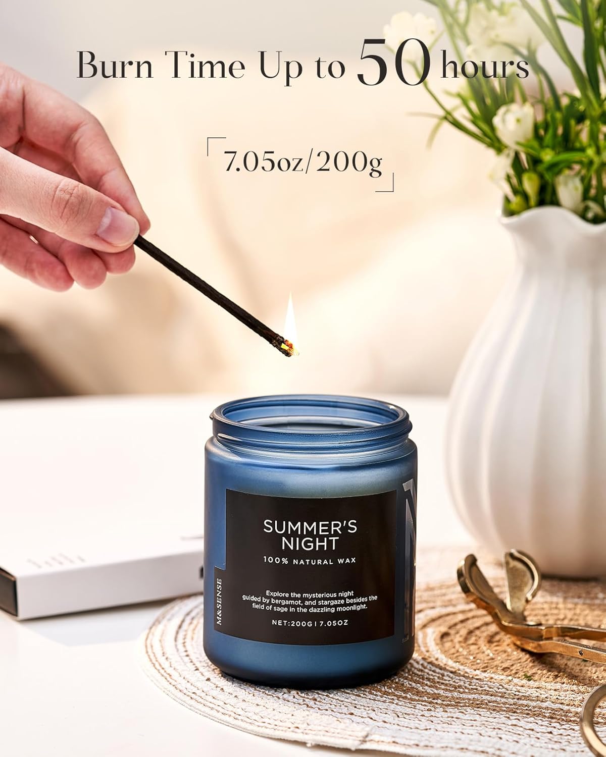 M&SENSE Summer's Night Scented Candle, All Natural Soy Wax Clean Non Toxic Manly Candle for Home