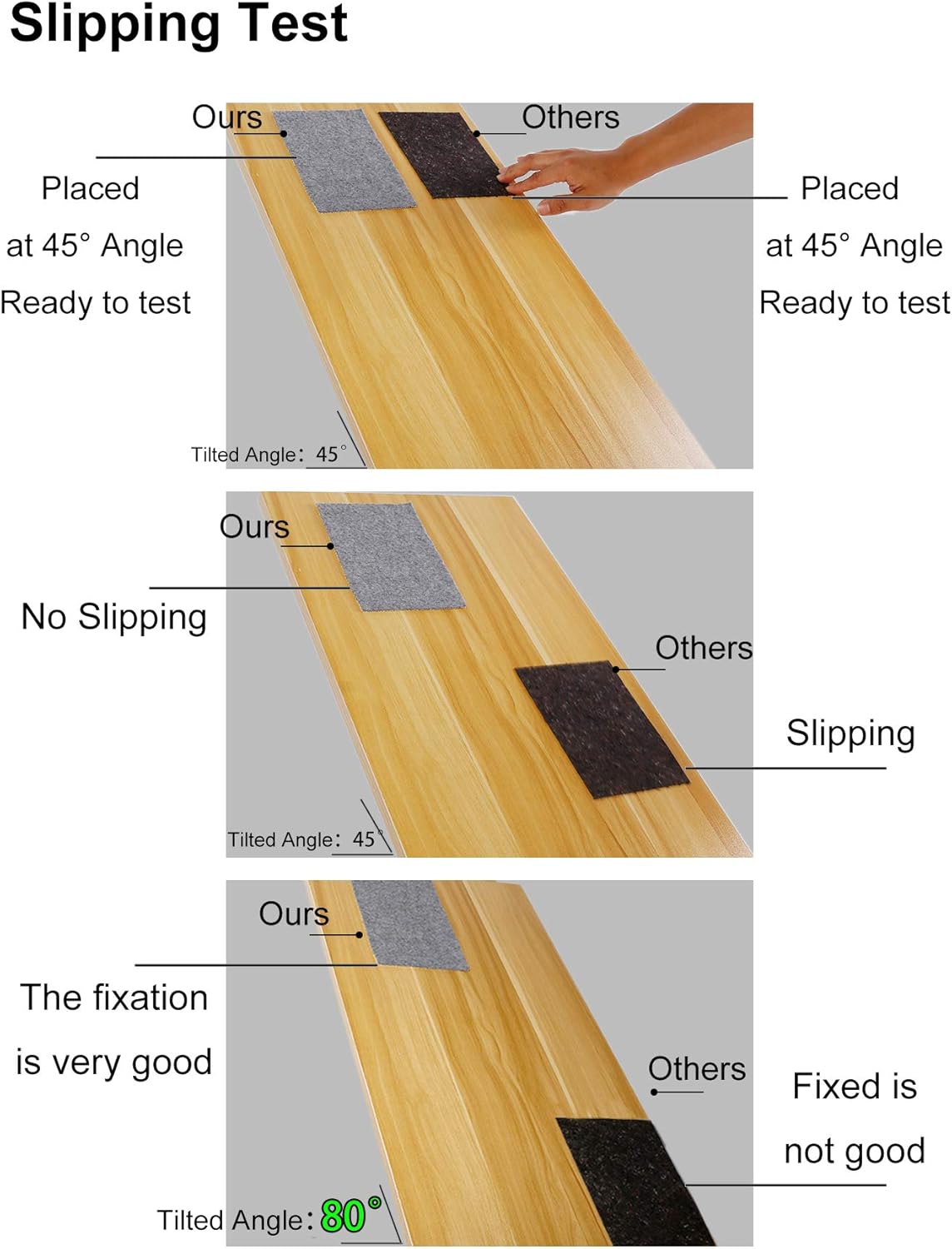 Non Slip Rug Pad Grippers - 4x6, 1/8" Thick, (Felt + Rubber) Double Layers Area Carpet Mat Tap