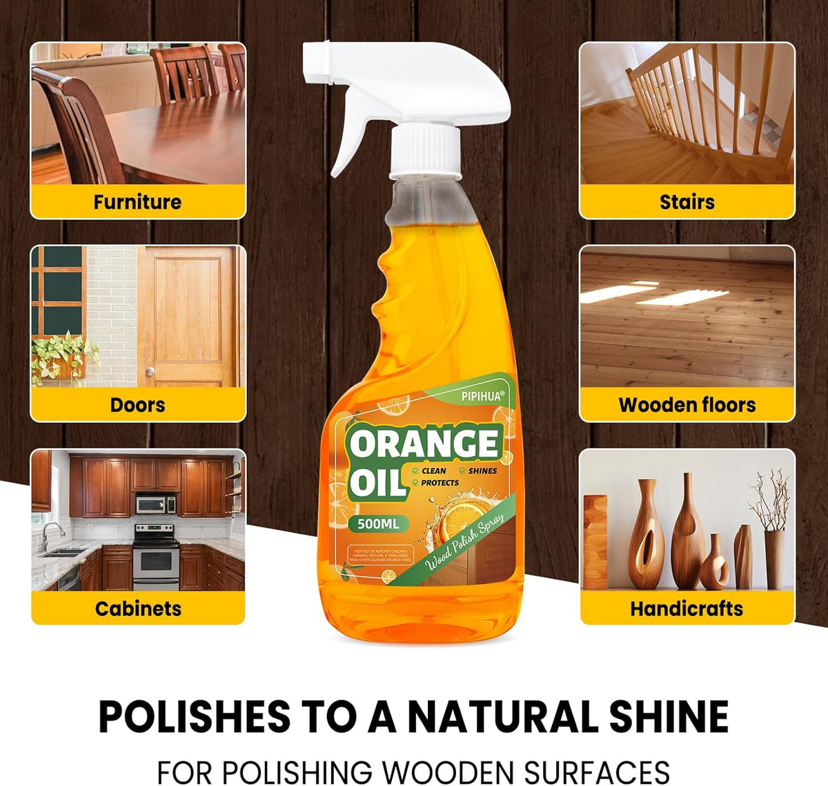PIPIHUA Wood Oil Polish Spray, Shines & Protects, Wood Cleaner and Furniture Polish for Cabinets