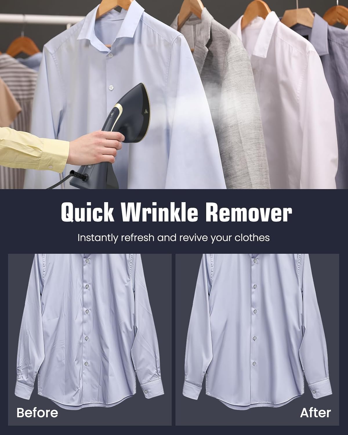 BEAUTURAL Steamer for Clothes, 2-in-1 Steam & Iron, 1200W Handheld Powerful Garment Fabric Wrinkle