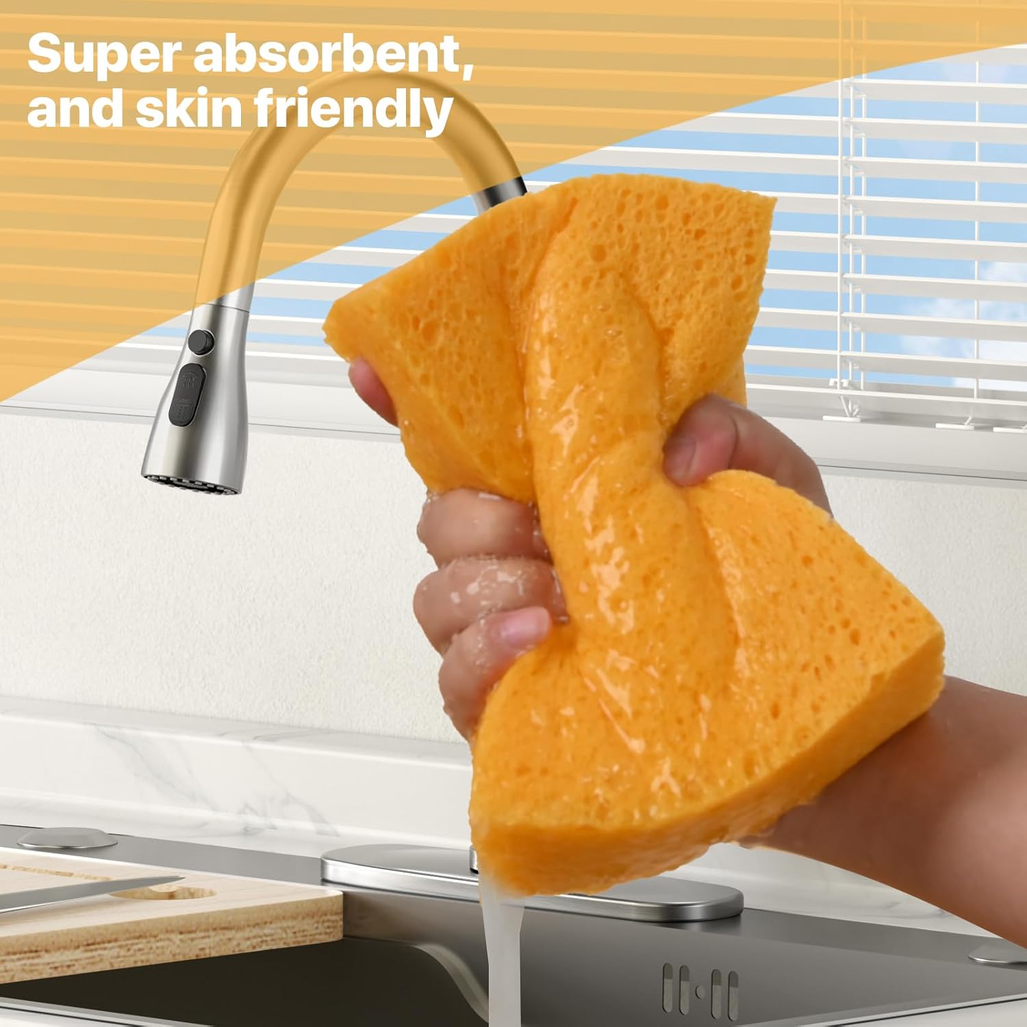 4 PCS Large Natural Cellulose Sponges 6x4x2 Inch - Super Absorbent and Biodegradable, Perfect for