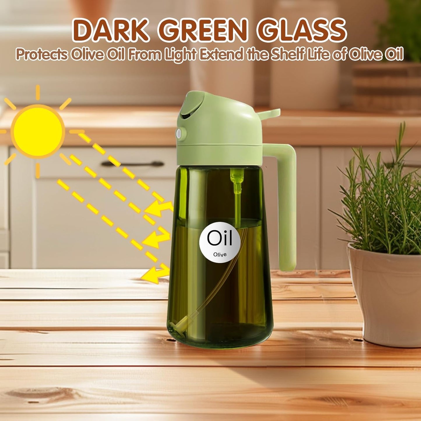 YARRAMATE 16oz/470ml Light Blocking Oil Sprayer for Cooking with Stickers, Food-Grade 2 in 1 Olive
