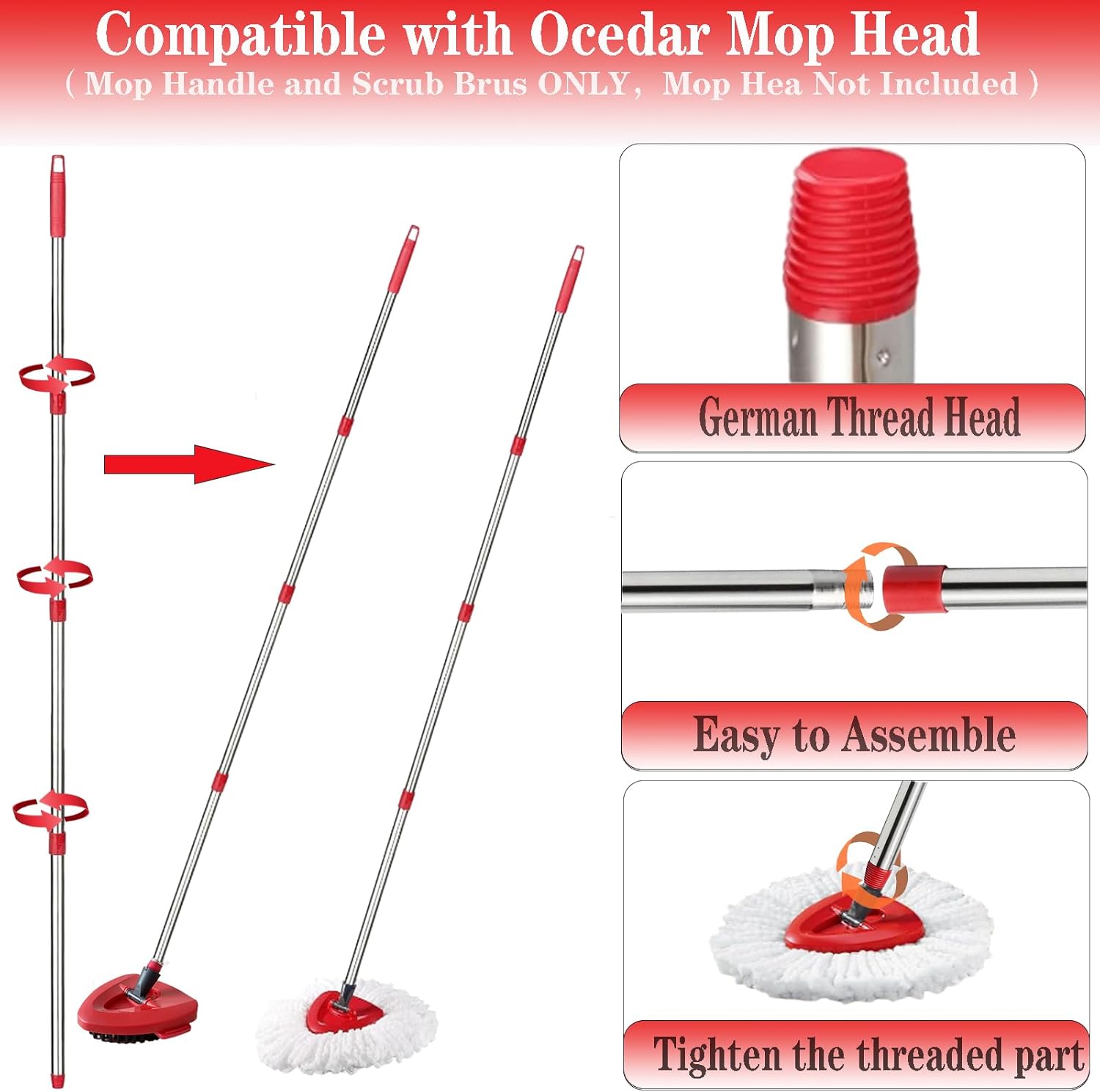 Spin Mop Replacement Handle and Mop Base Replacements for OCeda EasyWring 1-Tank Spin Mop
