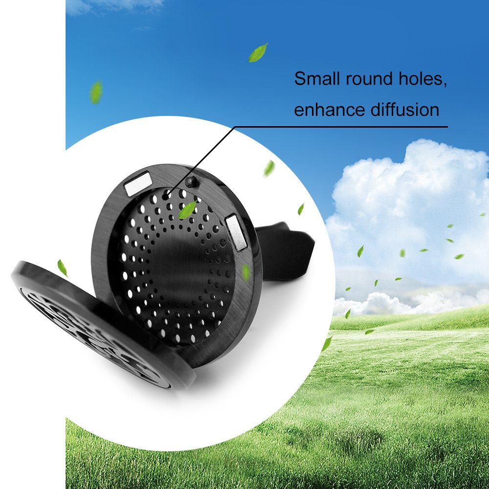 2PCS 30mm Car Aromatherapy Essential Oil Diffuser Stainless Steel Black Locket with Vent Clip 12