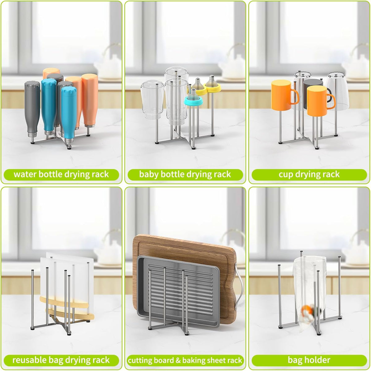 Reusable Bag & Bottle Drying Rack, Baby Bottle Drying Rack, Collapsible Cup Drying Rack for Glass