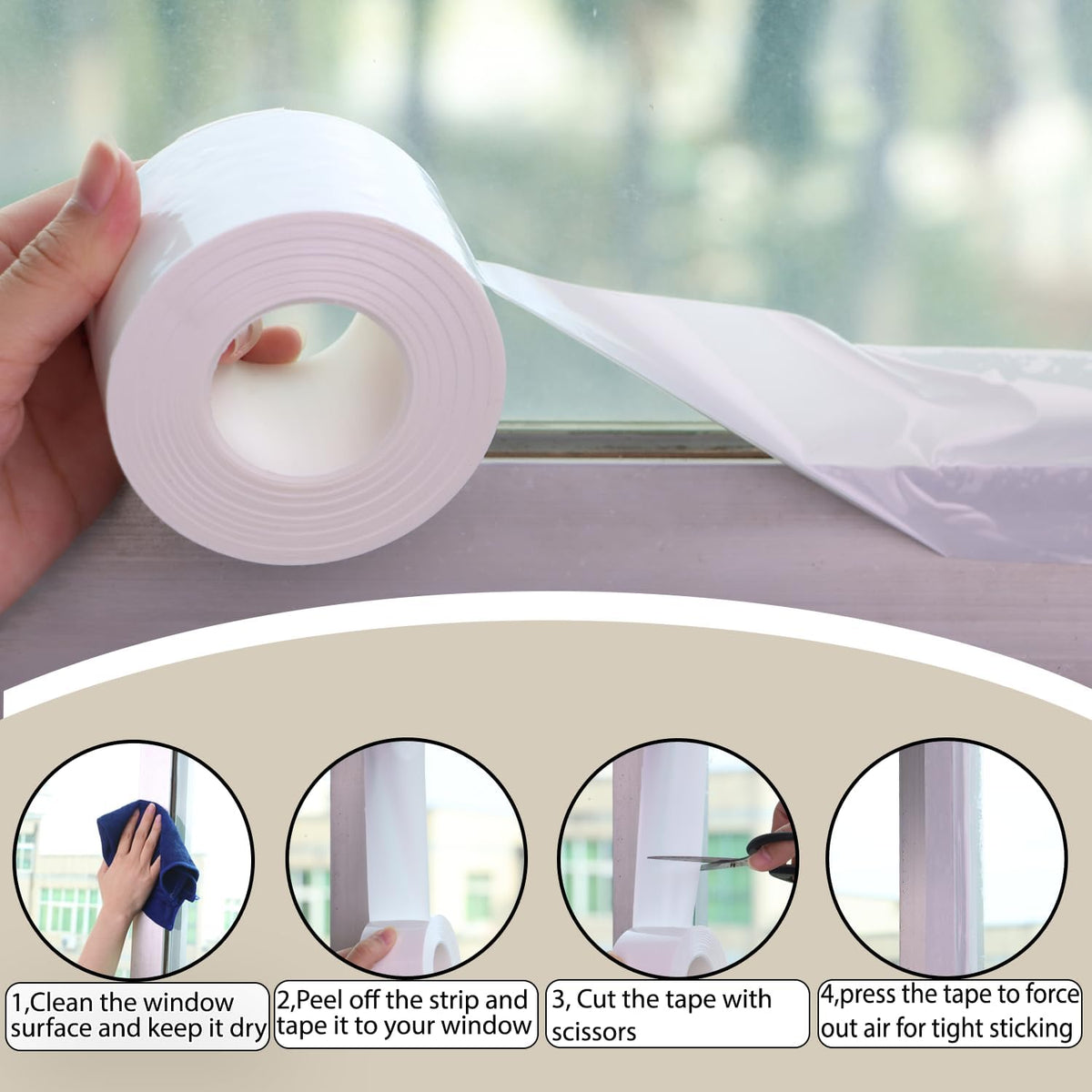 Window Insulation for Winter Weather Sealing Tape 2 Inch x 50 Yards Weather Stripping Residue Free