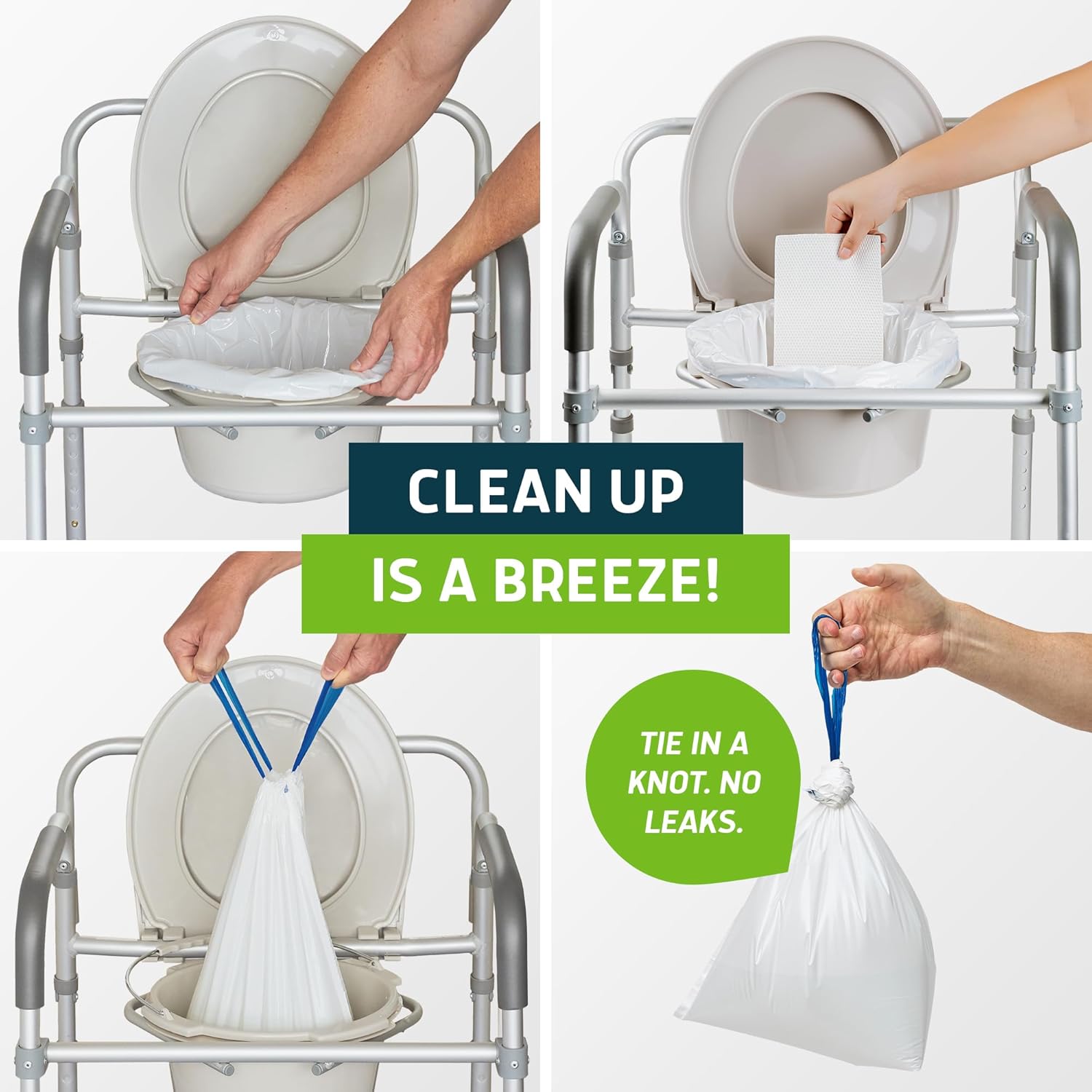 Lunderg Commode Liners with Absorbent Pads - Aloe Scent Medical Grade 150 Count Universal Fit