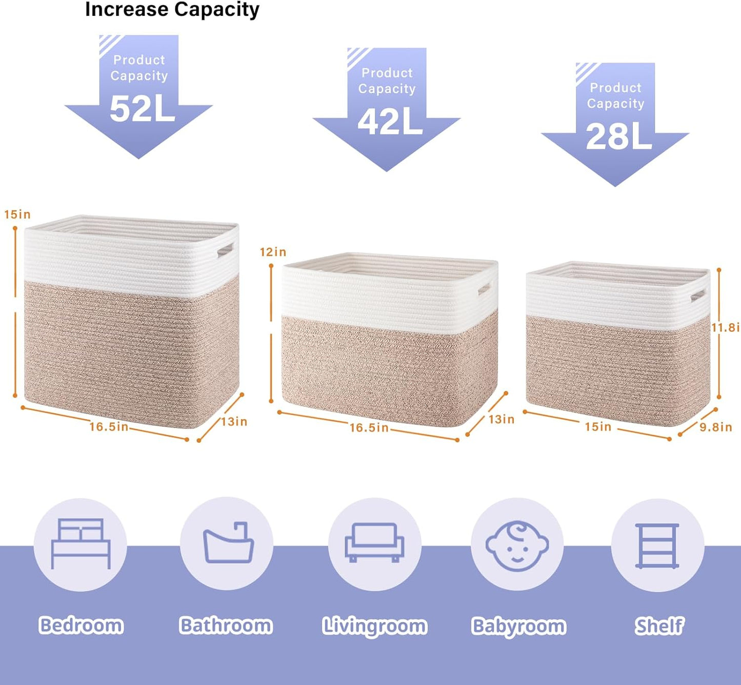 OIAHOMY Storage baskets for Shelf, Large Collapsible Storage Bins, Blanket Basket Living Room, 16.5