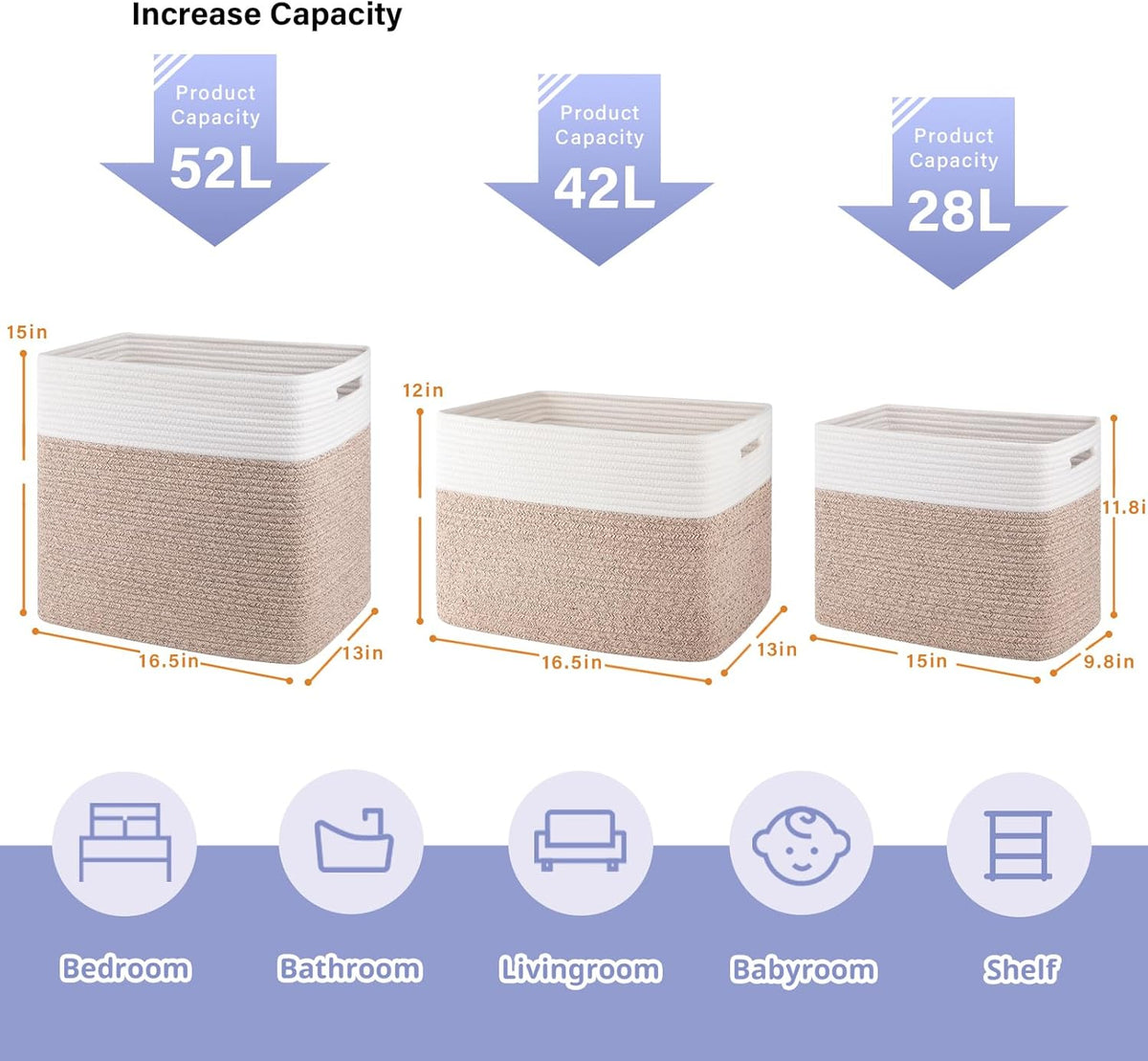 OIAHOMY Storage baskets for Shelf, Large Collapsible Storage Bins, Blanket Basket Living Room, 16.5