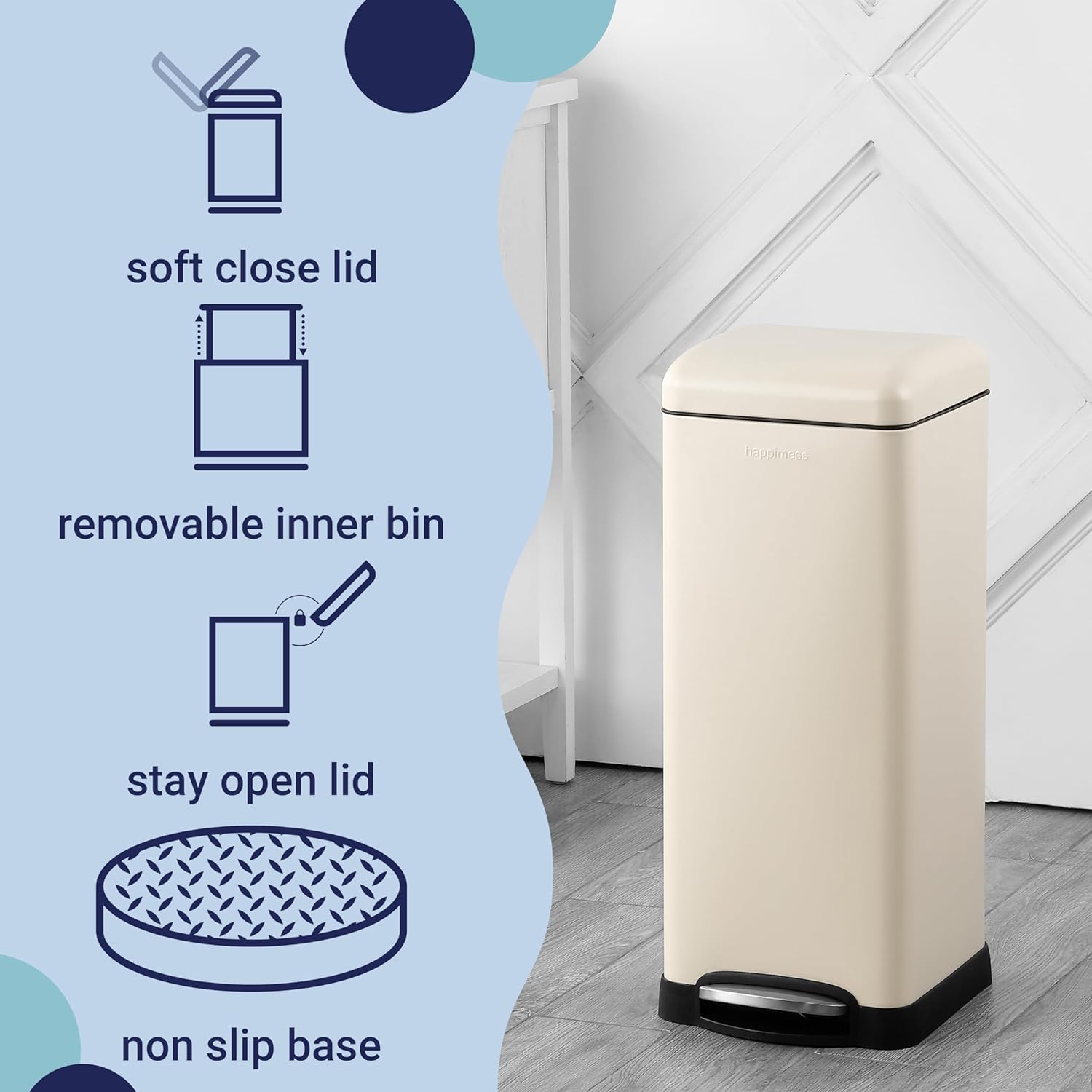 happimess HPM1007F Betty Retro 8-Gallon Step-Open Trash Can with Soft-Close Lid, Fingerprint