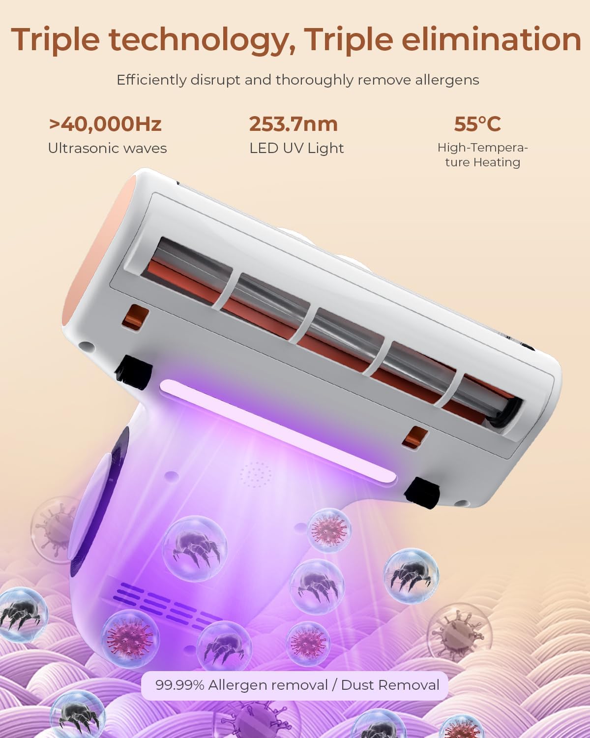 JIGOO Bed Vacuum Cleaner with Dust Sensor, Mattress Vacuum Cleaner with UV & Ultrasonic and High
