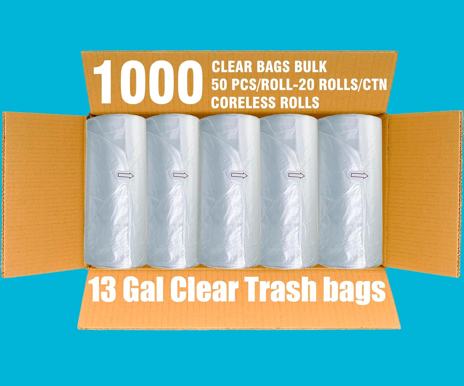 Trash Bags 13 Gallon, 1000 Count Bulk Value Pack, Clear Plastic Recycling Garbage Bags