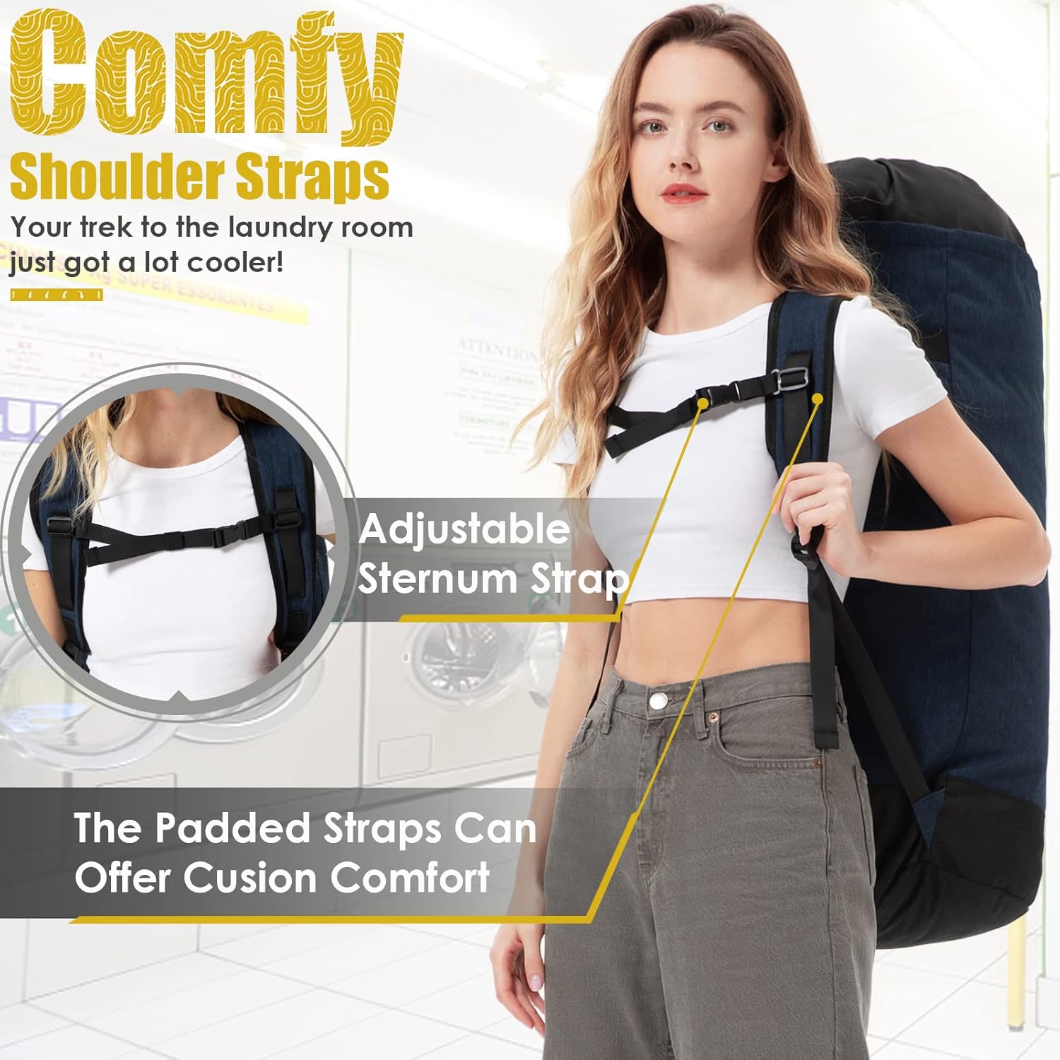 Laundry Backpack 115L, Heavy Duty Laundry Bag with Shoulder Straps, Backpack Laundry Bags for