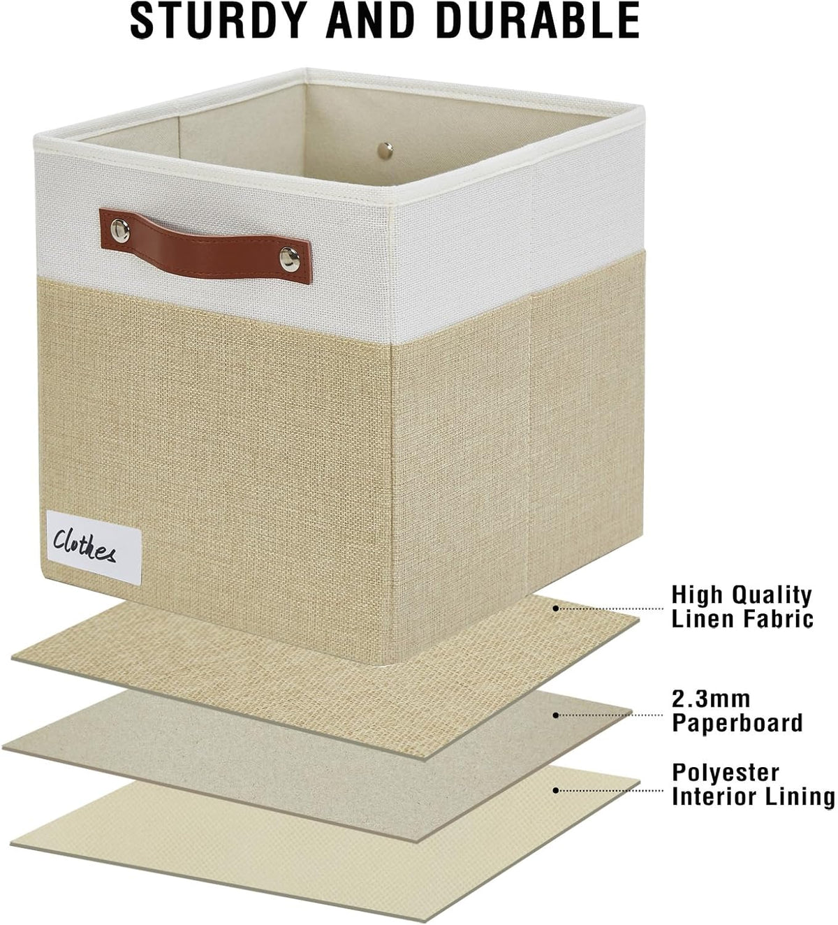 Collapsible Fabric Storage Cube Bins with 2 Reinforced PU Handles, Foldable Storage Organizer