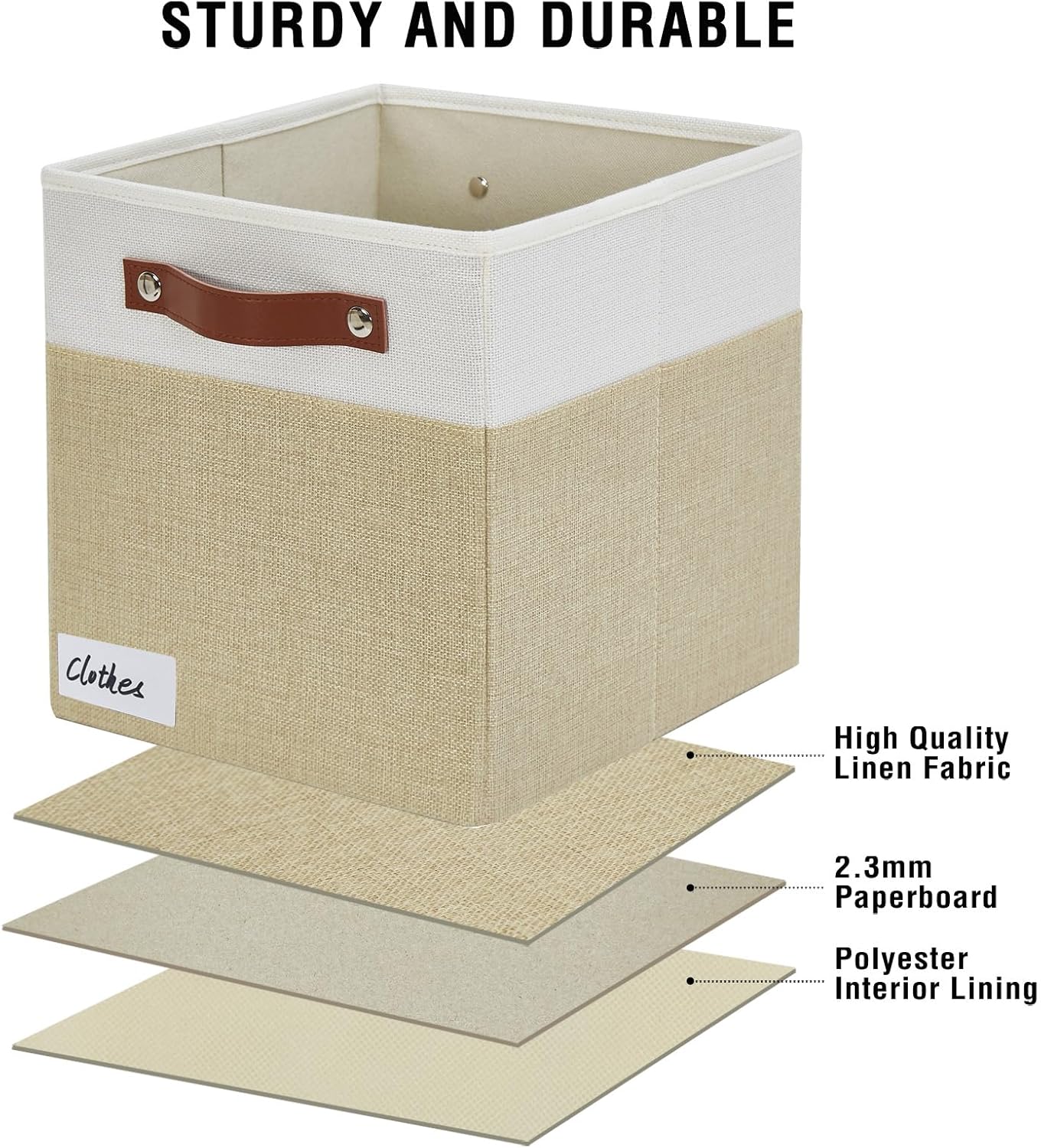 Collapsible Fabric Storage Cube Bins with 2 Reinforced PU Handles, Foldable Storage Organizer