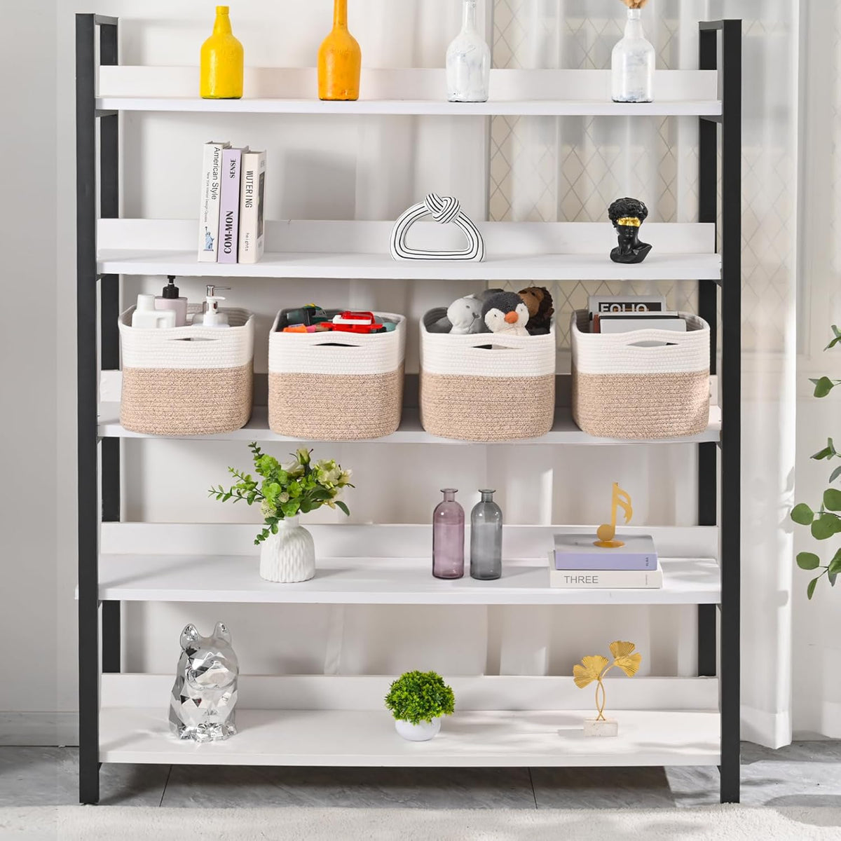 Storage Baskets for Organizing & Shelves, Woven Cotton Rope Organization Bins for Dog Toys