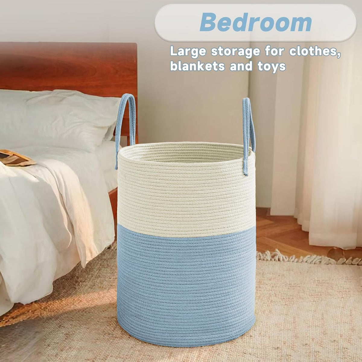 Large Woven Laundry Basket Hamper,80L Cotton Rope Storage Bin for Blankets,Toys and