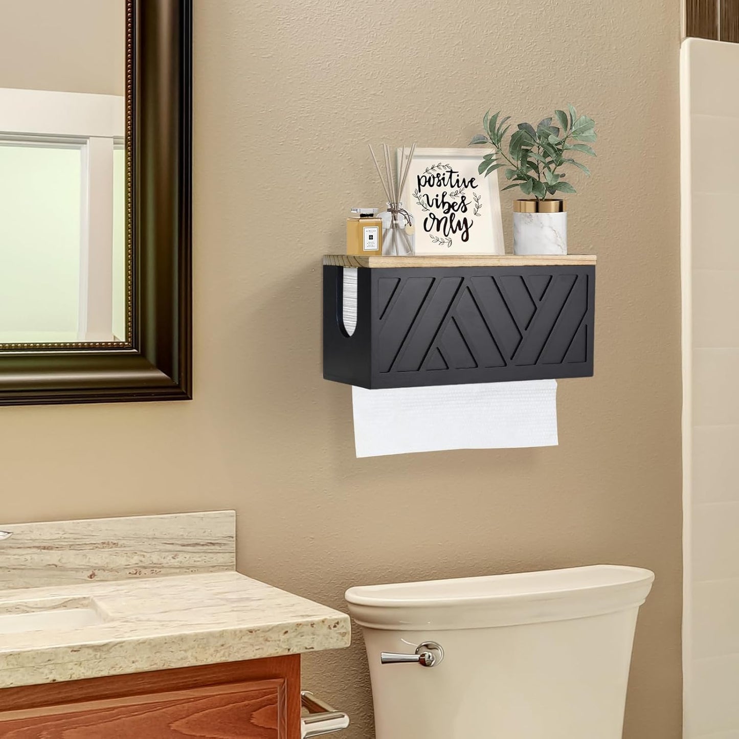 Paper Towel Dispenser Wall Mount, Paper Towel Holder Wall Mounted with Lid, Solid Wood Commercial