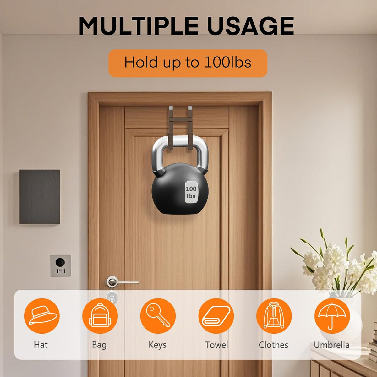 FYY Over The Door Hooks - 2 Pack Heavy Duty Dual-Hook Organizer Hanger with Non-Slip Rubber for