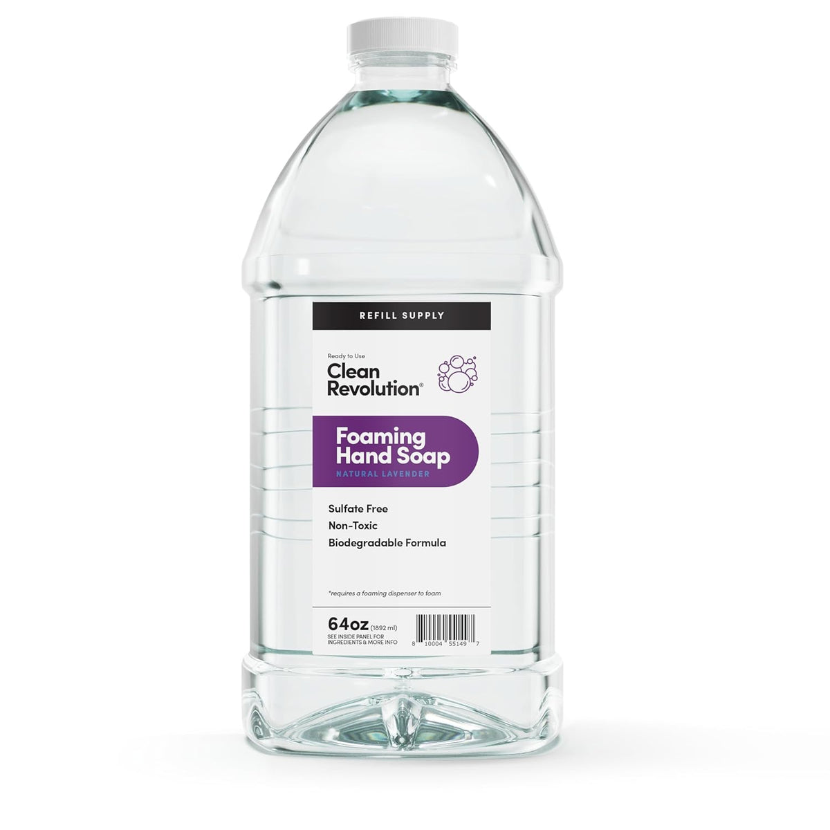 Clean Revolution Foaming Hand Soap Refill Supply Container, Ready to Use Formula, Natural Lavender